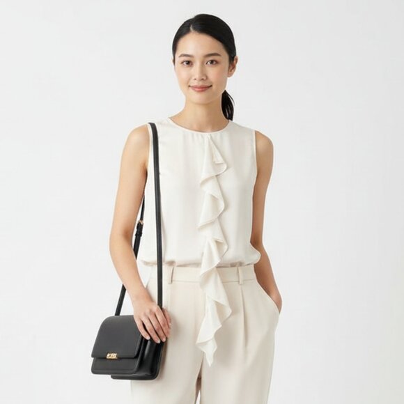 Theory 100% Silk Exaggerated Ruffle Front Sleeveless Blouse Top M - Picture 8 of 9